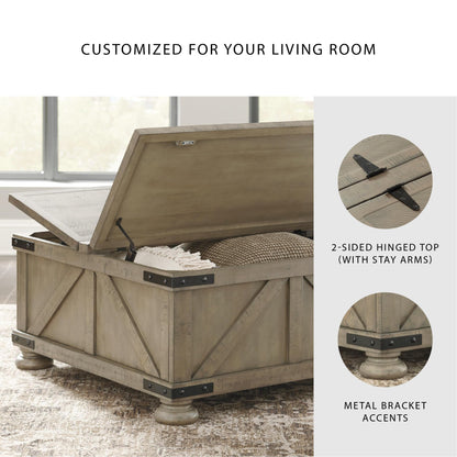 Signature Design by Ashley Aldwin Farmhouse Square Coffee Table with Lift Top for Storage, Grayish Brown