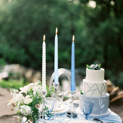 10 Inch Gradient Blue Spiral Taper Candle Set, 10 Pack Unscented Dripless Candlesticks for Dinner Party Brithday Wedding and Home Decoration