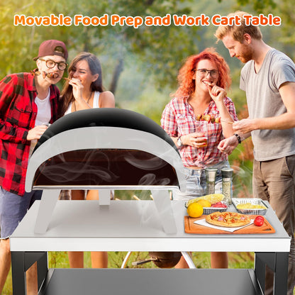 Pizza Oven Table for Ooni, Ninja, Woodfire, Blackstone, Bighorn, Cuisinart, Outdoor Grill Table for Ooni Pizza Oven Accessories, Movable Pizza Oven Stand as Food Prep Cart, Barbecue Tool Set