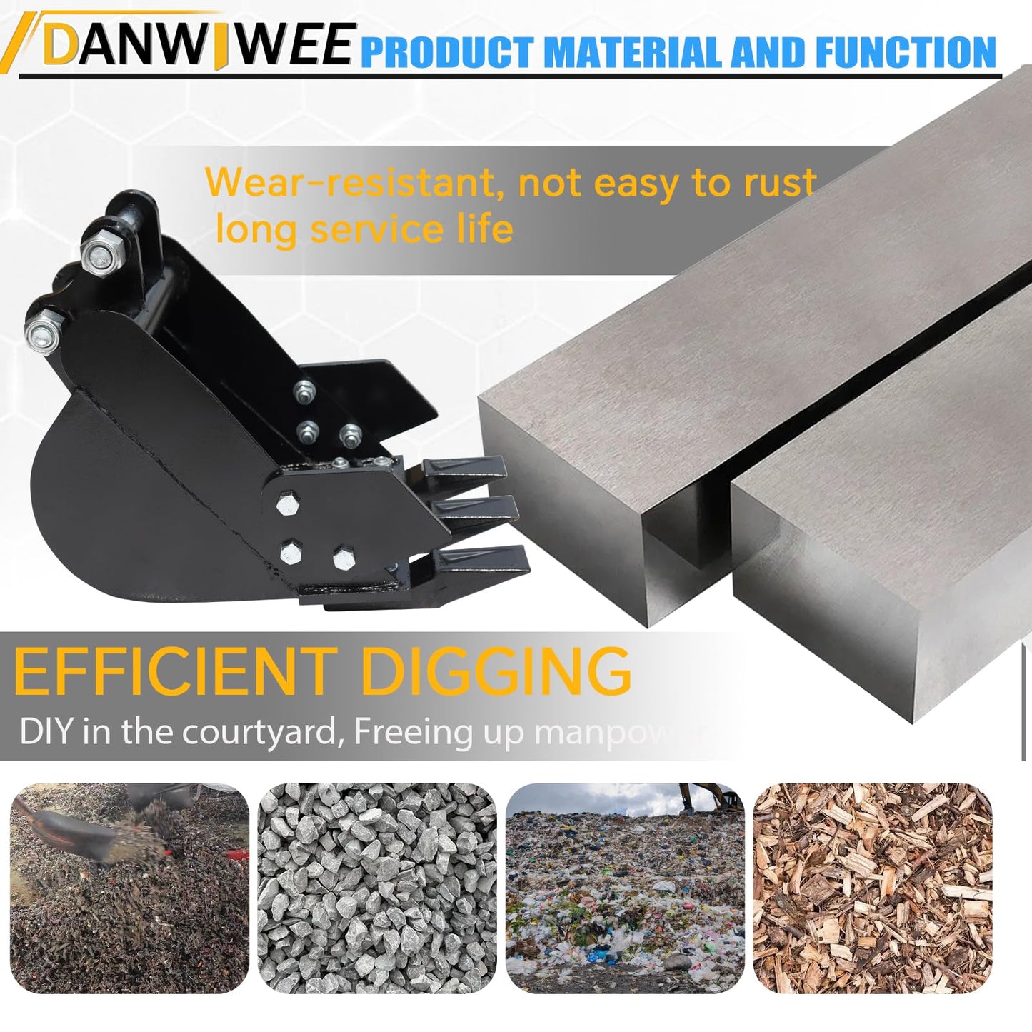 DANWIWEE Mini Excavator Digging 11.8in Bucket Attachments for Mini Excavator, 300mm Trench Buckets with Metal Teeth Fit for 1-2 Tons Mini Excavator, Small Digger Buckets Excavator Backhoe Attachments