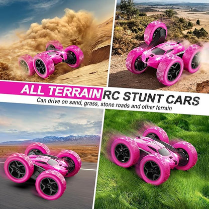 RC Cars Rose Remote Control Car for Girls 2.4 GHZ Double Sided RC Stunt Car 360° Rotating Remote Control Crawler with Headlights Car Toys for 6 7 8 9 10 11 12 Girls Birthday Gift