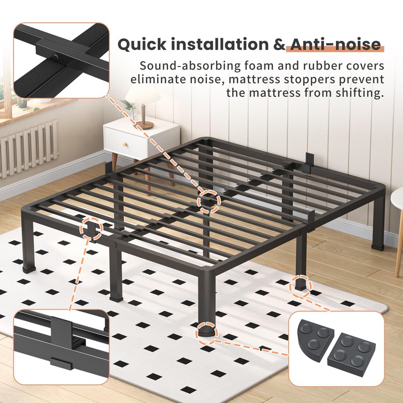VIPSHOW 18 Inch Twin Heavy Duty 3500 lbs Bed Frame with Round-Corner Legs & Anti-Squeak Design – Quick Assembly Metal Platform, No Box Spring Needed