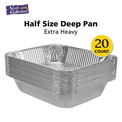 Aluminum Pans Half Size, 9X13, Extra Heavy Duty Disposable Foil Pans For Baking (20 Pack) Roasting & Chafing, Deep Tin Foil Bakeware, Steam Table Tray, Cookware, Food Prepping, Cake & Oven Pan