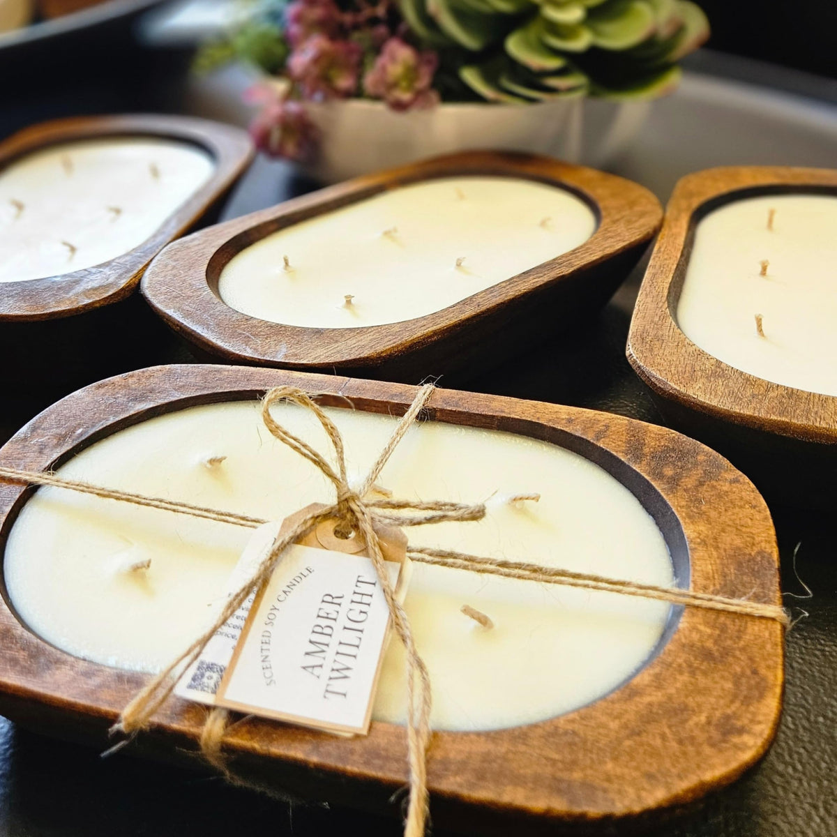 Wooden Dough Bowl Candle | 6 Wick - 10 Inch | Soy & Beeswax Candle | Parafin& Toxic Free | Farmhouse Candles for Table | Triple Scented (Regular (6 inch), Leather and Lace)