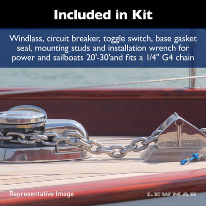 Lewmar Pro Sport 550 12V Windlass for 1/4" G4 Chain, Manual Freefall, Maximum pull 550 lbs., Port Side Mounted Gypsy, for Boats 20'-30' - 2020201167