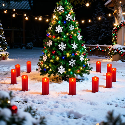 fclayvts 24 Pack Red LED Candles with Remote & Timer - Flameless Pillar Candles with 3D Flickering Flame, Battery Operated for Christmas Tree, Table Centerpieces, Party Decor