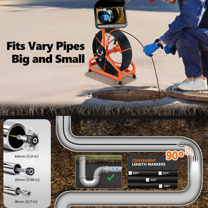𝟐𝟎𝟐𝟔 𝐧𝐞𝐰 7” Sewer Camera, HD 1080P w/DVR-32GB, [New 1s Twist-to-Unlock System] Plumbing Snake Pipe Inspection Camera, [Thicker Cable Reel] Drain Camera, 5000mAh, [360°+180° Rotate] 100ft/30m