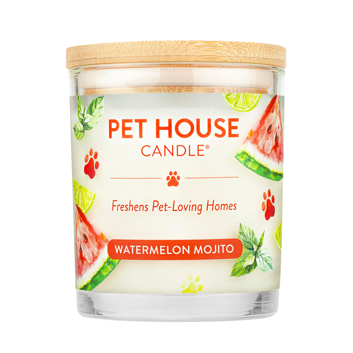 Pet House Candles, Soy-Based, Long Burning Scented Candles for Pet Homes, 60 Hour Burn Time - Watermelon Mojito, 9 oz