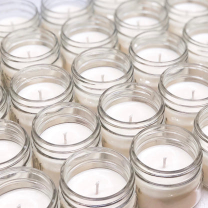 KIGITIK 6 pack 8oz Glass Jars and Plastic & Metal Lids, Refillable Thick Glass Jars For Candle, Storage, Spice, Liquid, Powder. (8oz Clear)