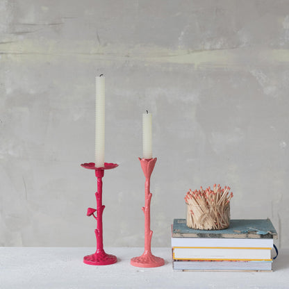Creative Co-Op Tall Cast Metal Flower Shaped Taper Holder, Pink