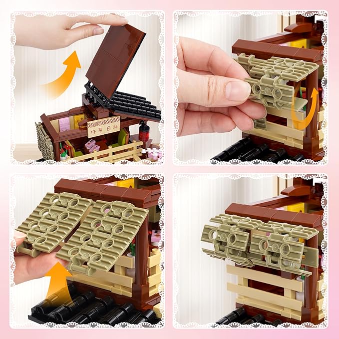 Toy Building Block Japanese Sushi Shop Model Kit Compatible with Regular Size Brick Creative Construction Shop House City View Birthday Gift for Adult Children Kids Boys Girls 8+ 763 PCS