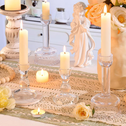 Lanttu Glass Candlestick Holders Set of 6 Clear Taper Candle Holder Bulk Crystal Candle Holders for Wedding, Table Centerpiece, Home Decoration
