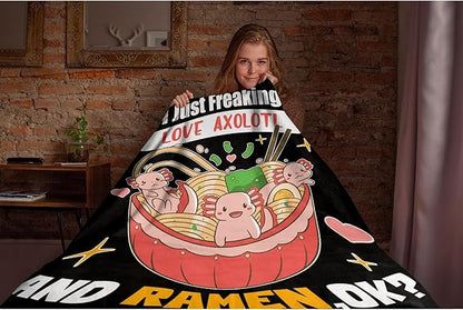 Freaking Love Axolotl and Ramen Blanket Gifts for Girls Boys Women - Super Soft Cozy Warm Throw Sheet for Couch Bed Sofa Office Decor All Season 60x80 for Adult