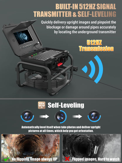 Anysun All-in-1 Sewer Camera - 512Hz, Distance Counter, Self-Leveling, 1-Touch Video/Audio, 165Ft Pipe Inspection Camera with 9" 1080P Screen, IP68 Industrial Borescope, 16GB