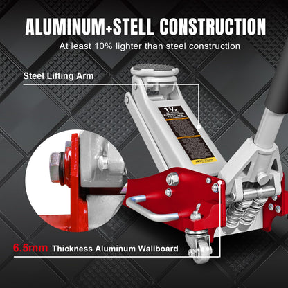 Big RED 1.5 Ton Floor Jack,Aluminum and Steel Hydraulic Low Profile Car Jack with Dual Piston Quick Lift Pump,Lightweight Racing Floor Jack for Vehicle,3,000 lb Capacity,Red,TAM815016LR