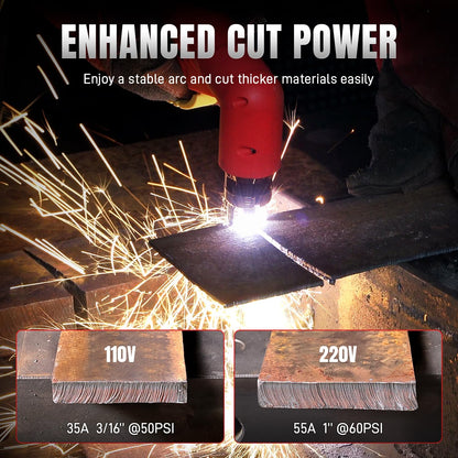ANDELI Plasma Cutter 55A,Non-HF Non-Touch Pilot Arc，1'' Max Cut, 4-in-1 Plate Cutting/Grid Cutting/Gouging/Marking，Upgraded LED Display,Post Flow/2T/4T,110/220V IGBT Inverter for Home, Workshop