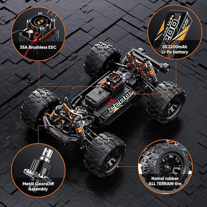 ZD Racing MT-16 1/16 50MPH Brushless 4WD RC TruckUpgradeable All-Terrain Remote Control Cars with 3S BatteryWaterproof Fast Off-Road RC Truggy for AdultsSuitable as Gift for Snow/Sand Adventures