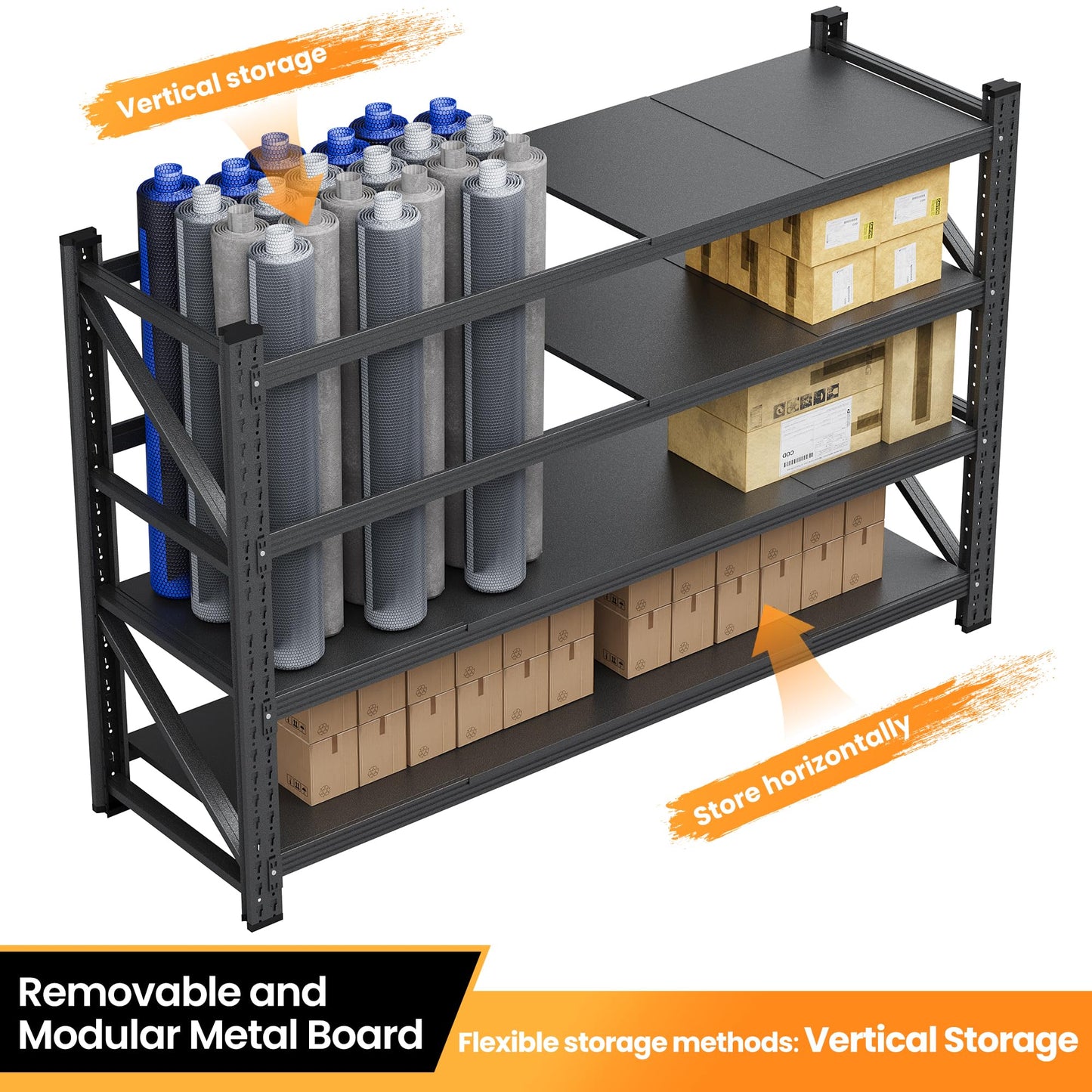 AFAIF 60" W Metal Shelving Heavy Duty, 24" Deep Large Storage Shelves, 4 Tier Tall Steel Industrial Shelving, 5000 LBS Adjustable Standing Shelf for Warehouse/Shop 60" W x 24" D x 70" H