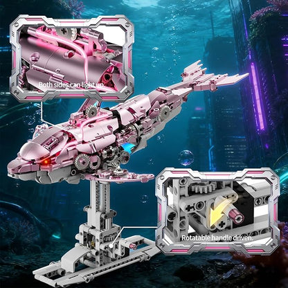 Mechanical Pink Dolphin Building Blocks Set Hand-Operated Motion Detailed Gear Design Display &amp Play Model Futuristic Ocean Animal Model