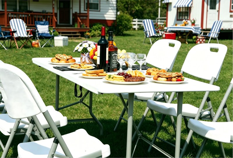 Go-Trio 6 Foot Folding Table 6ft Foldable Portable Plastic Tables for Party, Fold-in-Half Heavy Duty Table, 6’ Utility Dining Card Long Table, Indoor Outdoor Fold up for Picnic, Camping, White, Large