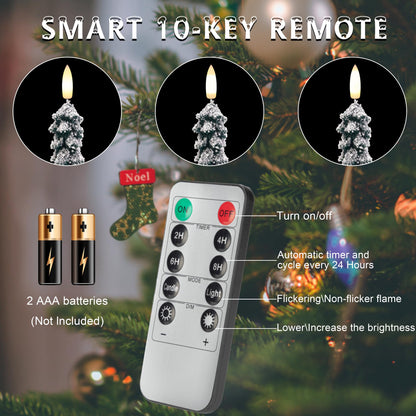 AFINETH Christmas Tree Candles with 3D Wick, 11.4" Green Real Wax Flameless Taper Candles with Remote, Flickering LED Xmas Candlesticks Battery Operated Candle for Home, Party Decor, 2 Pack