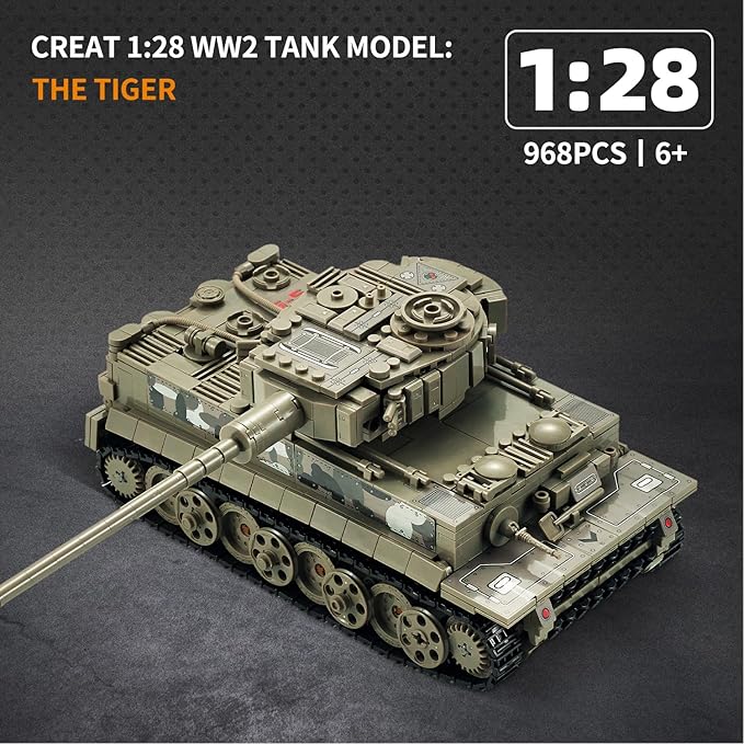 WW2 1:28 Tiger Tank Sets Military Building Toy Compatible with LegoCreate a German Tiger Tank Building Block Great Army Models Kits for BoysKids and Adults Age 6-14 (Taupe)
