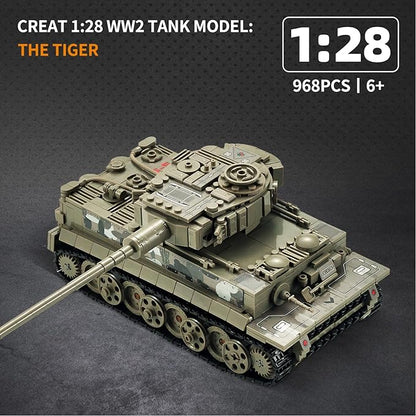 WW2 1:28 Tiger Tank Sets Military Building Toy Compatible with LegoCreate a German Tiger Tank Building Block Great Army Models Kits for BoysKids and Adults Age 6-14 (Taupe)