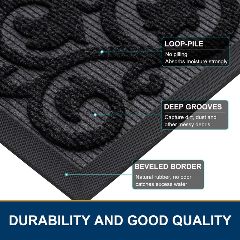 Smiry Welcome Door Mat Outside Entrance, Heavy Duty Trap Dirt and Moisture Easy Clean Low Profile Patio Porch Indoor Outdoor Front Doormat for Entry, 29.5x17 Inch, Black
