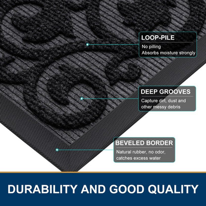 Smiry Welcome Door Mat Outside Entrance, Heavy Duty Trap Dirt and Moisture Easy Clean Low Profile Patio Porch Indoor Outdoor Front Doormat for Entry, 29.5x17 Inch, Black