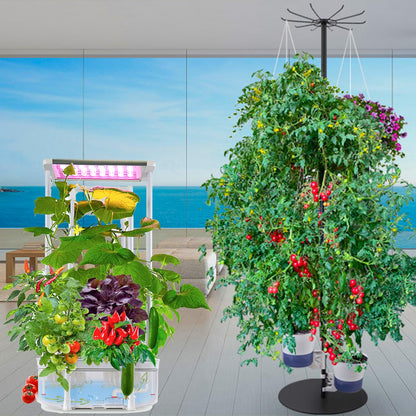 Hydroponics Growing System kit Indoor + Multi DIY Tall Metal Stand with self Watering Planter hydroponics Growing System Tower