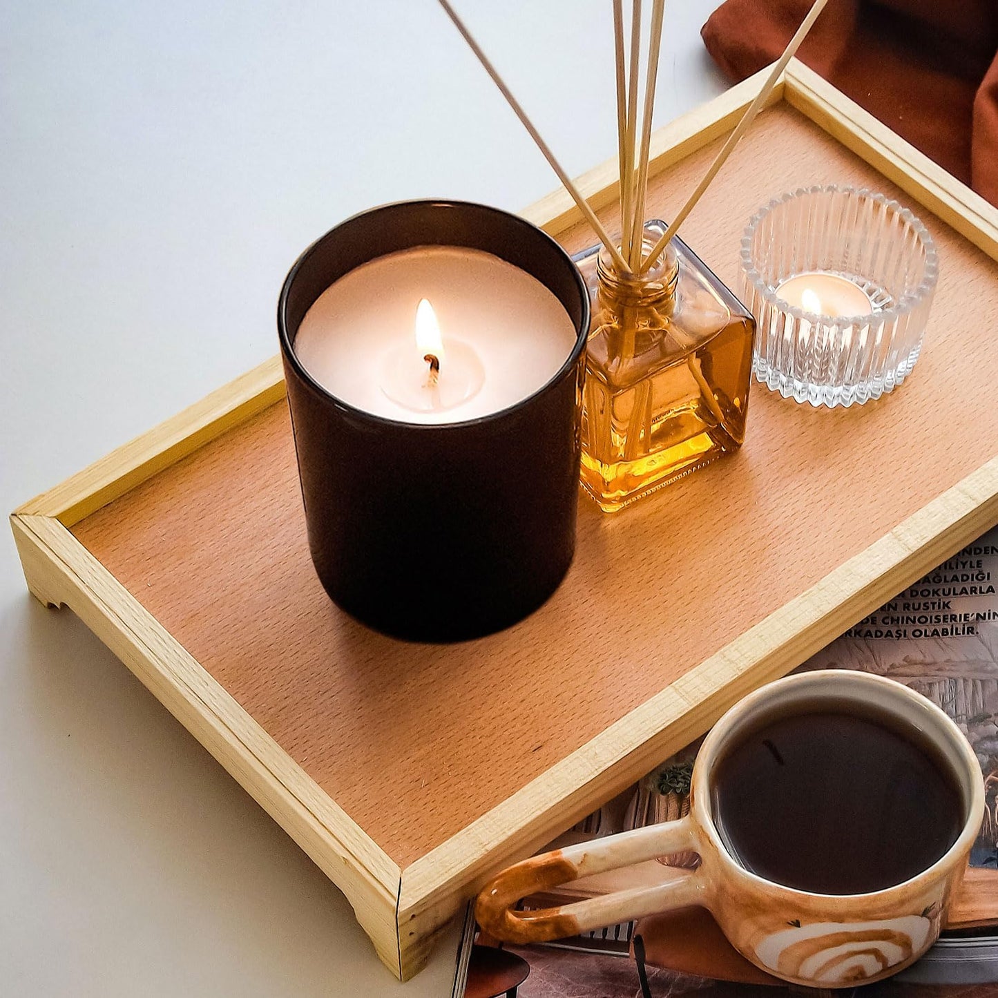 SHOWIN 10 OZ Thick Candle Jars for Making Candles 15 Pcs, Empty Jars with Wood Lids for Candle Making, Sample Container, Matte Black
