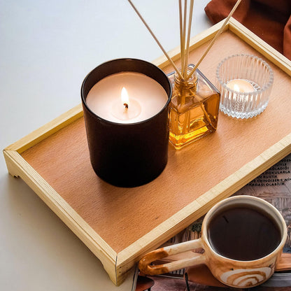 SHOWIN 10 OZ Thick Candle Jars for Making Candles 15 Pcs, Empty Jars with Wood Lids for Candle Making, Sample Container, Matte Black
