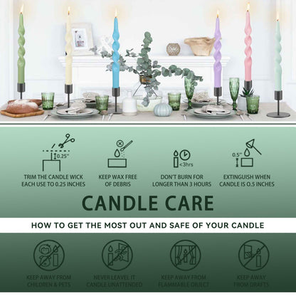 Spiral Candle Unscented Taper Candles Sticks Dark Green 10 inch Tall Tapered Candles 4 PCS Smokeless Twisted Dinner Candle for Meditation Home Kitchen Wedding Cozy Evenings Decorations