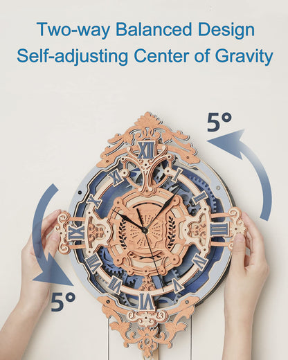 ROBOTIME Clock Wooden Puzzle, 3D Puzzle for Adults Wooden Metal Mechanical Model Clock Kits to Build, Hobbies Gift for Men Aesthetic DIY Decoration Wall Clock with Pendulum