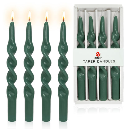 Spiral Candle Unscented Taper Candles Sticks Dark Green 10 inch Tall Tapered Candles 4 PCS Smokeless Twisted Dinner Candle for Meditation Home Kitchen Wedding Cozy Evenings Decorations