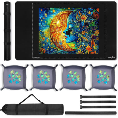 Callkroon 1500 Rubber Puzzle Mat – Create, Sort & Store with a Smooth Black Non-Slip Surface and 4 Trays for Endless Puzzle Fun