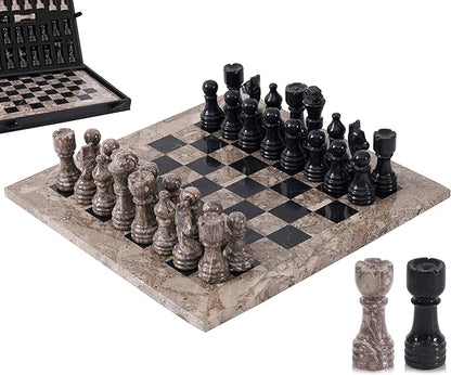 Marble Chess Set for Adults 12 Handmade Oceanic &amp Black Board Game with 32 Chess Pieces 2 Extra Queens &amp Storage Box Luxury Travel Game Elegant for Home Decor