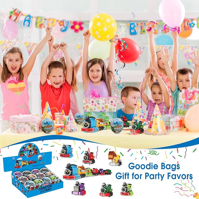 Mini Building Block Sets 12PCS Vehicle Train Toys Building Blocks 6 in 1 STEM Toys Eggs Building Sets Party Favors for Kids Goodie Bags Prizes/Birthday Gifts