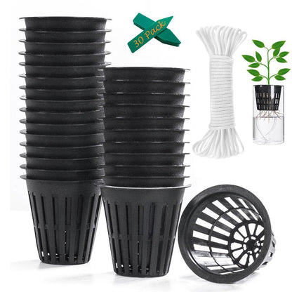 ORIMERC 2 inch Net Cups Pots 30 Pack with 30 feet Self Watering Wick & 30 Plant Labels for Hydroponics Aquaponics Planter Indoor Outdoor Growing Baskets Slotted Mesh UV Resistant & BPA Free