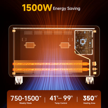 SUNDATE Convection Heater Wifi Control, Indoor Space Heater, 1500W Electric Heating with Remote Control, Digital Display, Fast Heating, 24H Timers for Living Room, Bedroom, Office