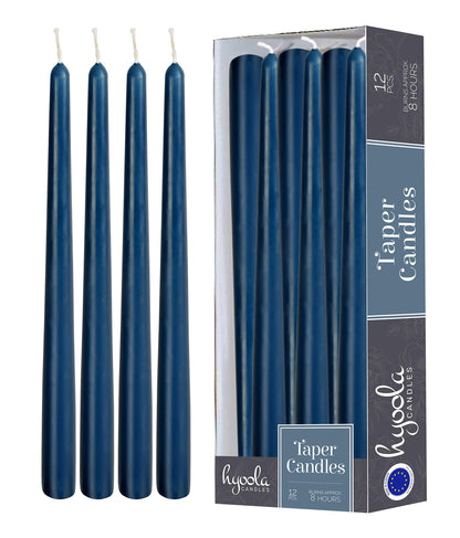 Hyoola 12 Pack Tall Taper Candles - 10 Inch Midnight Blue Dripless, Unscented Dinner Candle - Paraffin Wax with Cotton Wicks - 8 Hour Burn Time