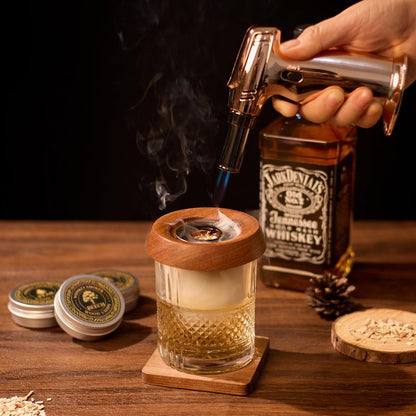 VYRONALEN Whiskey Smoker Kit with Torch, 6 Wood Chip Flavors, 2 Heavy Whiskey Glasses, 2 Ice Ball Molds, Cocktail Smoker Kit for Old Fashioned, Bourbon & Drinks, Gift Set for Men, Father (No Butane)