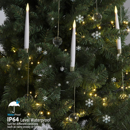LUSHARBOR Flameless Taper Candles - 10 Pack LED Christmas Tree Decor with Remote & Crystal Ball Hook