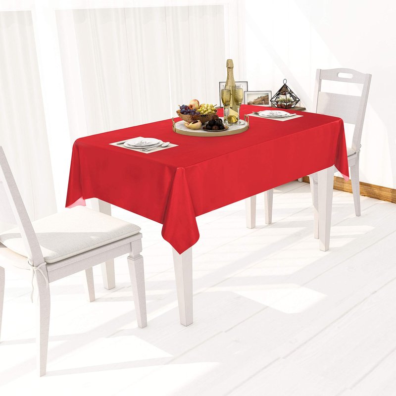 sancua 100% Waterproof Rectangle PVC Tablecloth - 60 x 102 Inch - Oil Proof Spill Proof Vinyl Table Cloth, Wipe Clean Table Cover for Dining Tables, Buffet Parties and Camping, Red