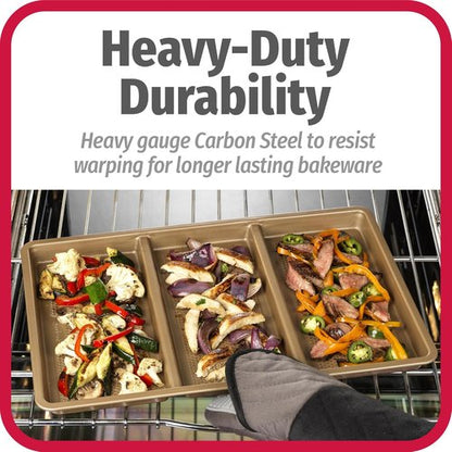 GoodCook Non-Stick Divided Sheet Pan - 3-in-1 Textured Baking Dish | 11 x 17-Inch Scratch-Resistant Carbon Steel