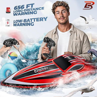 BEZGAR RC Boat 16 inch Big Brushless Remote Control Boat for Adults and Kids 55 KPH Large Fast RC Speed Boats with 2000mAh Battery Ideal Waterproof Toy Boats for Lakes - HJ818PRO Red (Pack of 2)