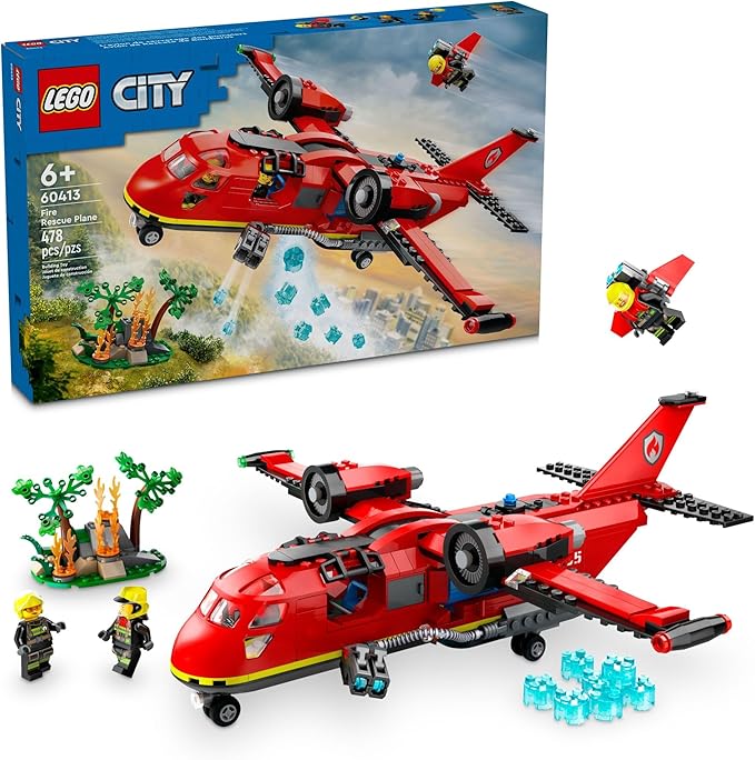 LEGO City Fire Rescue Plane Toy - Building Toy for Boys &amp Girls Ages 6+ - Gift for Easter Baskets - Pretend Playset for Kids - W/Working Drop Doors - 60413