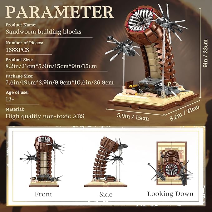 Sandworm Monster Building Blocks for Adults Equipped with Suspended Ornithopter Building Set for Boy 8-12 Classic Movie Construction Building Blocks Toy for Movie Fans 1688Pcs