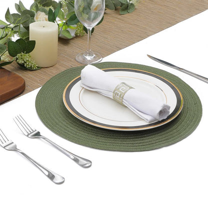 SHACOS Round Placemats Set of 8 Washable 15 inch Round Table Mats Cotton Polyester Woven Braided Place Mats for Dining Table Wedding Party Decor (Olive Green, 8)