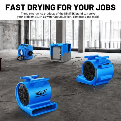 BSMTEK Air Mover Blower Fan, Industrial 1.5HP MAX10000CFM Monster Floor Blower Carpet Dryers - 3 Speeds, 4 Adjustable Angles, 15FT Long Cord, Stackable Blue- 2026 Upgraded